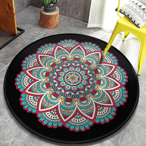 SANBEC Bunte Mandala Lotus Meditation runder Teppich Kinder Wohnzimmer Bodenmatte Yoga Matte Schlafzimmer Stuhl rutschfeste Matte Dekoration Geschenk von SANBEC