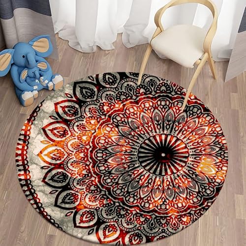 SANBEC Bunter Mandala-Lotus-runder Teppich, rutschfeste Fußmatte, Bereichsteppich, Stuhlmatte, Spielzimmer, Schlafzimmer, Kinderzimmer, Spielmatte von SANBEC
