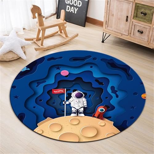 SANBEC Cartoon Astronaut gedruckt runden Teppich Wohnzimmer Schlafzimmer Dekoration lässig Teppich rutschfeste Bodenmatte Wohnzimmer Kinderspielmatte von SANBEC