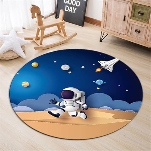 SANBEC Cartoon Sternenastronaut runder Teppich Wohnzimmer Schlafzimmer Dekoration lässiger Teppich rutschfeste Bodenmatte Wohnzimmer Kinderspielmatte von SANBEC