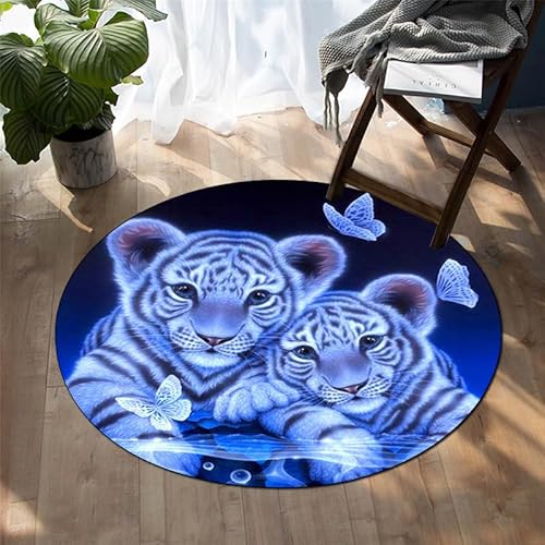 SANBEC Cartoon blau süßer Kleiner Tiger runder Teppich Kinder Wohnzimmer Bodenmatte waschbare Bodenmatte Yoga Matte Schlafzimmer Stuhl weiche Bodenmatte von SANBEC