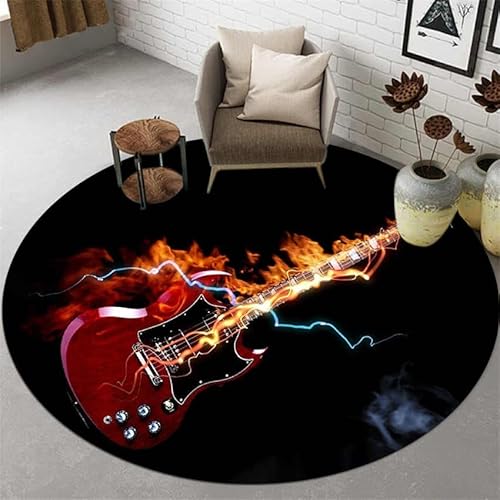 SANBEC Flamme Blitz Gitarre runder Teppich Kinder Wohnzimmer Bodenmatte Yoga Matte Schlafzimmer Stuhl rutschfeste Matte Dekoration Geschenk von SANBEC