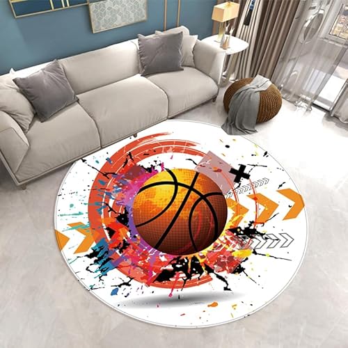 SANBEC Gemalter Graffiti-Basketball-runder Teppich, Schlafzimmer, Wohnzimmer, Heimdekoration, Rutschfester Teppich, Computerstuhlmatte, Yogamatte von SANBEC