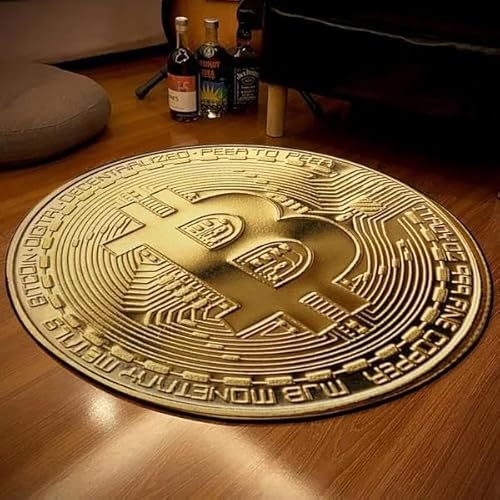SANBEC Gold Bitcoin Bedruckter runder Teppich, Kinder-Wohnzimmer-Bodenmatte, waschbare Bodenmatte, Yoga-Matte, Schlafzimmerstuhl, weiche Bodenmatte von SANBEC
