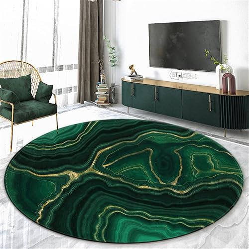SANBEC Grüner Marmormuster bedruckter runder Teppich Wohnzimmer Schlafzimmer Dekoration lässiger Teppich rutschfeste Bodenmatte Wohnzimmer Kinderspielmatte von SANBEC