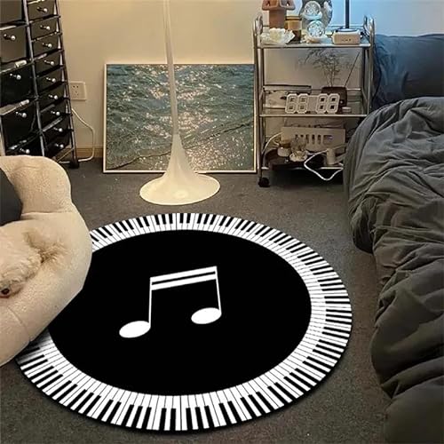 SANBEC Klavier, Schwarze und weiße Tasten, Musiksymbole, runder Teppich, Wohnzimmer, Zuhause, Fußmatten, Schlafzimmer, Dekoration, Teppich, Badezimmer, Rutschfester Eingangstür-Teppich von SANBEC