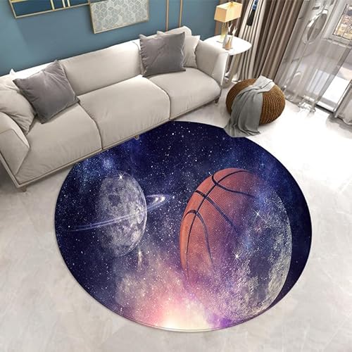 SANBEC Kreativer Basketball und Stern, runder Teppich, Fitnessstudio-Teppich, runder Teppich, Yoga-Meditationsmatte, rutschfeste Stuhlmatte, Dekoration von SANBEC