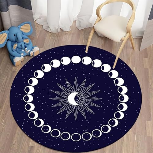 SANBEC Kreativer Galaxy-Mond-Druck, runder Teppich, für Wohnzimmer, Schlafzimmer, Küche, Eingang, Fußmatte, Flanell, rutschfest, Stuhlmatte, waschbar von SANBEC