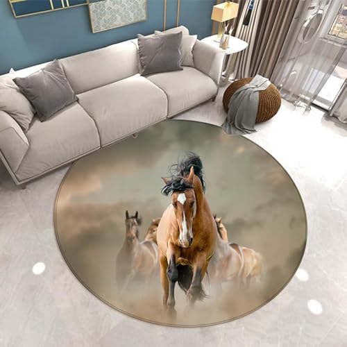 SANBEC Laufendes Tierpferd 3D-Druck Wohnzimmer dekorativer Teppich runder Teppich Schlafzimmer Zuhause Stuhl Bodenmatte großer Bereich Rutschfester Teppich von SANBEC