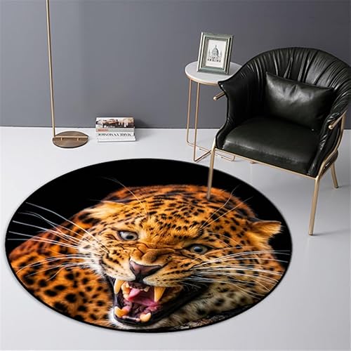 SANBEC Leoparden-Fang-Druck, Tier-Wohnzimmer, dekorativer Teppich, runder Teppich, Schlafzimmer, Zuhause, Stuhl, Bodenmatte, großer Bereich, Rutschfester Teppich von SANBEC