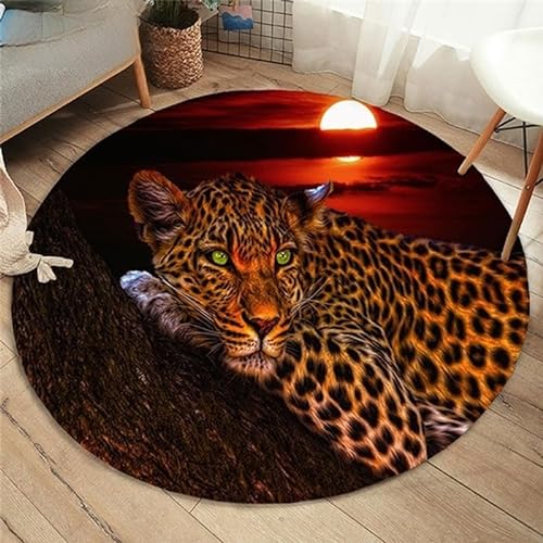 SANBEC Leoparden-Schlafzimmerteppich, Mädchenzimmer, Spiele, runder Teppich, dekorative rutschfeste Spielbodenmatte für Kinder in der Nacht von SANBEC