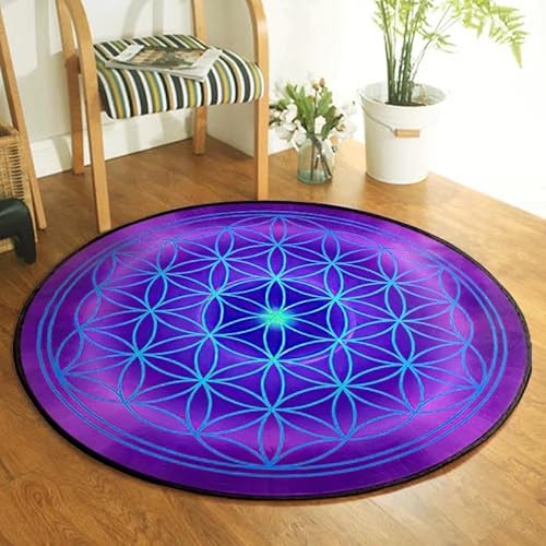 SANBEC Lila Blume des Lebens runder Teppich Bodenmatte Wohnzimmer Schlafzimmer Dekoration Stuhl Matte Bereich Teppich Yoga Matte Rutschfester Teppich von SANBEC