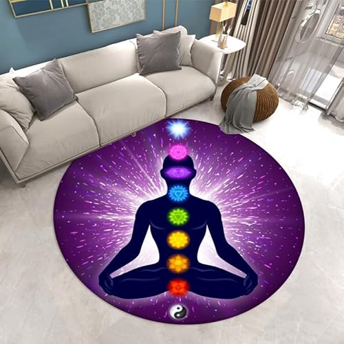 SANBEC Meditation Seven Veins Lotus Runder Teppich Anti-Rutsch-Fußmatte Bereich Teppich Stuhlmatte Spielzimmer Schlafzimmer Kinderzimmer Spielmatte von SANBEC