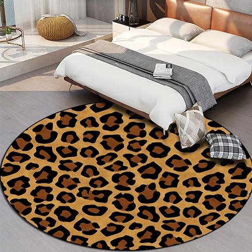 SANBEC Modischer runder Teppich mit Leopardenmuster, Wohnzimmer-Fußmatten, Schlafzimmer, Badezimmer, Fußmatten, Kinderheimdekoration, rutschfeste Fußmatten von SANBEC