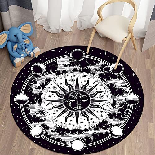 SANBEC Mondstern bedruckter runder Teppich, geeignet für Jungen, Stuhlmatte, Kinderbodenteppich, Tatami-Matte, modische Wohnzimmer-Bodenmatte von SANBEC