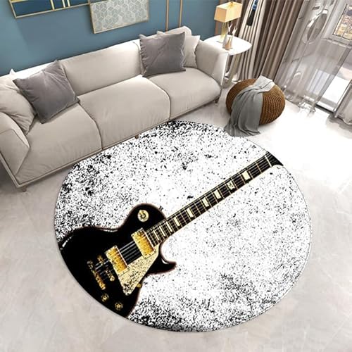 SANBEC Retro Schwarze Gitarre, runder Teppich, Fitnessstudio-Teppich, runder Teppich, Yoga-Meditationsmatte, rutschfeste Stuhlmatte, Dekoration von SANBEC