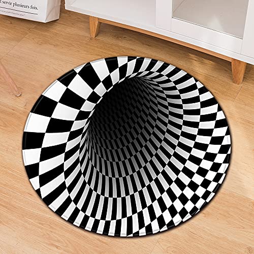 SANBEC Runder Teppich mit visuellem Schwarz-Weiß-Wirbeldruck, weiche Stuhlmatte, rutschfeste Badezimmer-Bodenmatte, Kinderzimmer-Teppich, Fußmatte, Bereichsteppich von SANBEC