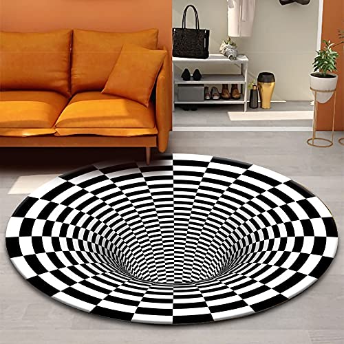 SANBEC Schwarz-weiße Gitter-Illusion, runder Teppich, Bodenmatte, Wohnzimmer, Schlafzimmer, Dekoration, Stuhlmatte, Teppich, Yoga-Matte, Rutschfester Teppich von SANBEC