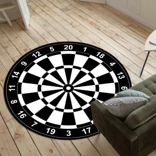 SANBEC Schwarz-weißer Dartboard-bedruckter runder Teppich, Schlafzimmerkommode, Computerstuhl, Rutschfester Freizeitteppich, Heimbalkon-Sofa-Teppich von SANBEC