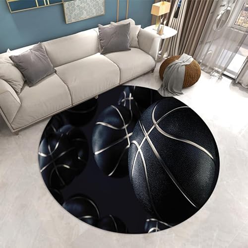 SANBEC Schwarzer Basketball-runder Teppich, weiche Stuhlmatte, rutschfeste Badezimmer-Bodenmatte, Kinderzimmer-Teppich, Fußmatte, Bereichsteppich von SANBEC