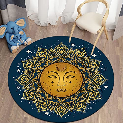 SANBEC Sonnengott, Mond und Sterne, runder Teppich, geeignet für Jungen, Stuhlmatten, Kinderbodenteppich, Tatami-Matten, modische Wohnzimmer-Fußmatten von SANBEC