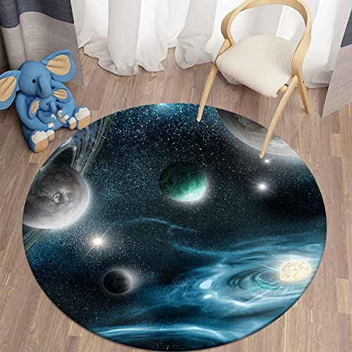 SANBEC Sternenhimmel-Planet-Galaxie, runder Teppich, Wohnzimmer, Garderobe, Bereich, Teppich, Kinderzimmer, Dekoration, rutschfeste Stuhlmatte, Fußmatte von SANBEC