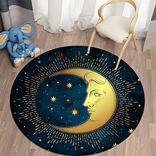 SANBEC Sun Star Moon Print Kinderzimmer runder Teppich Kissen Schlafzimmer Arbeitszimmer Schaukelstuhl hängender Korb Kissen Tatami Home Bodenmatte von SANBEC