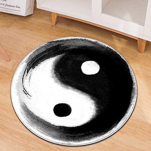 SANBEC Tinte Yin Yang Tai Chi bedruckter runder Teppich, Kinder-Wohnzimmer-Bodenmatte, waschbare Bodenmatte, Yoga-Matte, Schlafzimmerstuhl, weiche Bodenmatte von SANBEC