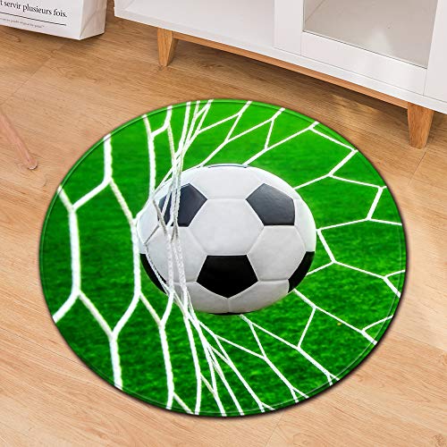 SANBEC Turf Football Print Runder Teppich, geeignet für Jungen, Stuhlmatten, Kinderbodenteppich, Tatami-Matte, modische Wohnzimmer-Bodenmatte von SANBEC