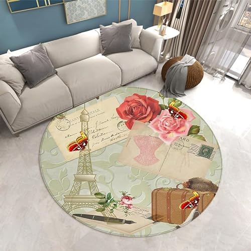 SANBEC Turm-Rose-Schmetterling, runder Teppich, weiche Stuhlmatte, rutschfeste Badezimmer-Bodenmatte, Kinderzimmer-Teppich, Fußmatte, Bereichsteppich von SANBEC
