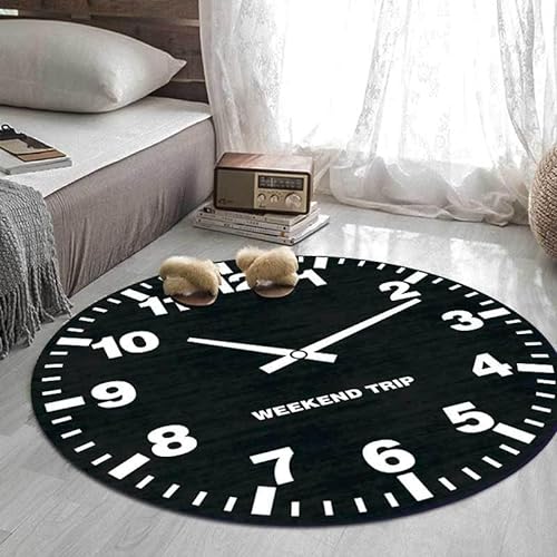 SANBEC Uhr Uhr bedruckter runder Teppich, geeignet für Jungen, Stuhlmatten, Kinderbodenteppich, Tatami-Matte, modische Wohnzimmer-Bodenmatte von SANBEC