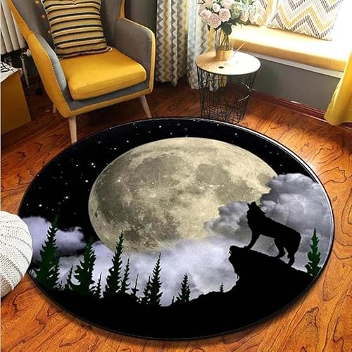 SANBEC Wolf Star Light Night Art Runder Teppich Anti-Rutsch-Fußmatte Bereich Teppich Stuhlmatte Spielzimmer Schlafzimmer Kinderzimmer Spielmatte von SANBEC