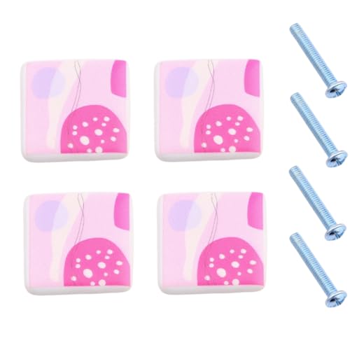 Keramik Moebelknopf 4 Stück Rosa Bedruckte Kleine Quadratische Schranktürgriffe Für Möbelschubladen Schuhschränke Kinderzimmer Einlochknöpfe von SANCHAKOU