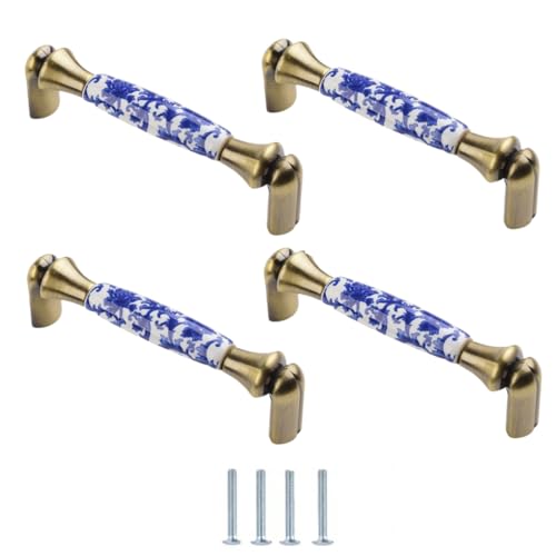 Keramikknäufe 4 Stück Blau Weiße Porzellan Keramikgriffe Chinesischer Schrank Kleiderschrank Schuhschrank Schublade Einloch Türknöpfe Rund 105 X 19 X 26mm von SANCHAKOU