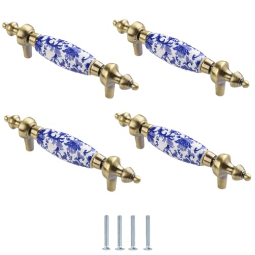 Keramikknäufe 4 Stück Blau Weiße Porzellan Keramikgriffe Chinesischer Schrank Kleiderschrank Schuhschrank Schublade Einloch Türknöpfe Rund 122 X 19 X 31mm von SANCHAKOU