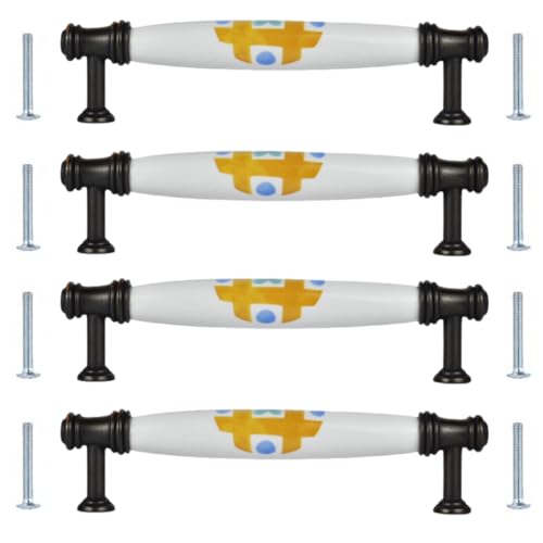 Keramikknäufe 4 Stück Retro Keramik Langgriff Schrank Schuhschrank Schubladengriffe Gelb 128mm von SANCHAKOU