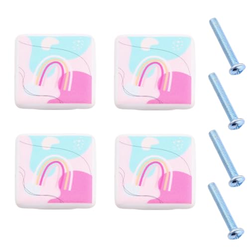 Keramikknäufe 4 Stück Rosa Bedruckte Kleine Quadratische Türgriffe Für Möbel Schubladen Schuhe Schränke Kinderzimmer Einlochknöpfe Regenbogen von SANCHAKOU