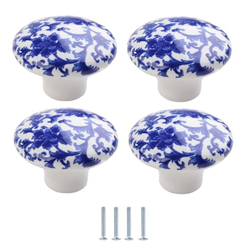Möbelknopf 4 Stück Blau Weiße Porzellan Keramikgriffe Chinesischer Schrank Kleiderschrank Schuhschrank Schublade Einloch Türknöpfe Rund 38 X 27mm von SANCHAKOU