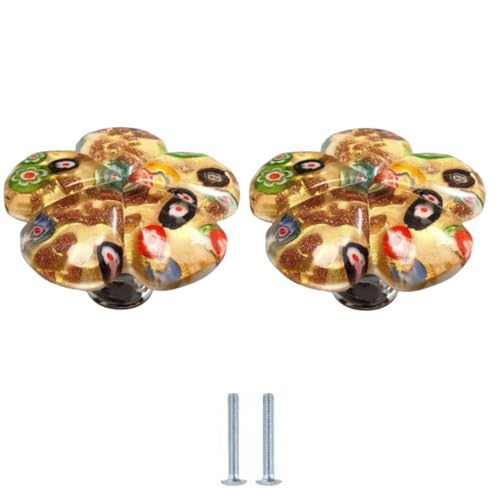 SANCHAKOU 2 Stück Blumen Glasgriffe 40 X 29mm Mehrfarbig Glas Schubladenknöpfe Gold von SANCHAKOU
