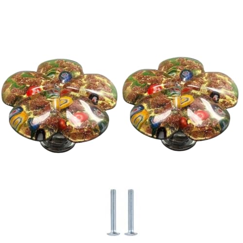 SANCHAKOU 2 Stück Blumen Glasgriffe 40 X 29mm Mehrfarbig Glas Schubladenknöpfe Grün von SANCHAKOU