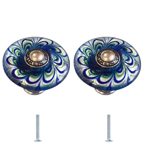 SANCHAKOU 2 Stück Blumen Glasknöpfe Für Schubladen Bücherregale Schränke Schuhe Nachttische Griffe Blau 42 X 28mm von SANCHAKOU