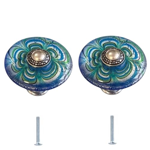 SANCHAKOU 2 Stück Blumen Glasknöpfe Für Schubladen Bücherregale Schränke Schuhe Nachttische Griffe Grün 42 X 28mm von SANCHAKOU