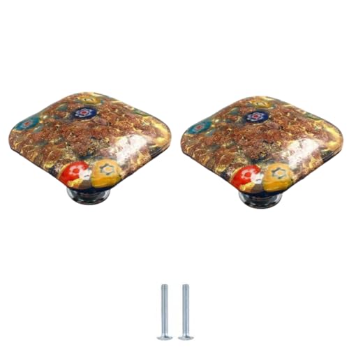 SANCHAKOU 2 Stück Quadratische Glasgriffe Schubladenknöpfe Aus Glas 42 X 30mm Gold von SANCHAKOU