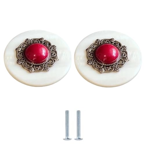 SANCHAKOU 2 Stücke Natürliche Shell Griff 40 * 27mm Für Schrank Kleiderschrank Tür Schublade Rot von SANCHAKOU