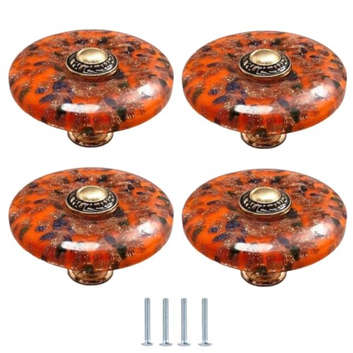 SANCHAKOU 4 Stück Mehrfarbige Glasschubladengriffe Für Schränke Nachttische Badezimmerschränke 47 X 33mm Orange von SANCHAKOU