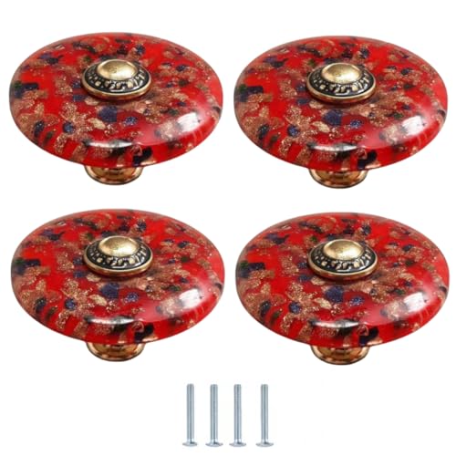 SANCHAKOU 4 Stück Mehrfarbige Glasschubladengriffe Für Schränke Nachttische Badezimmerschränke 47 X 33mm Rot von SANCHAKOU