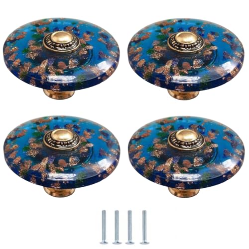 SANCHAKOU 4 Stück Mehrfarbige Glasschubladengriffe Für Schränke Nachttische Badezimmerschränke 47 X 33mm Seeblau von SANCHAKOU
