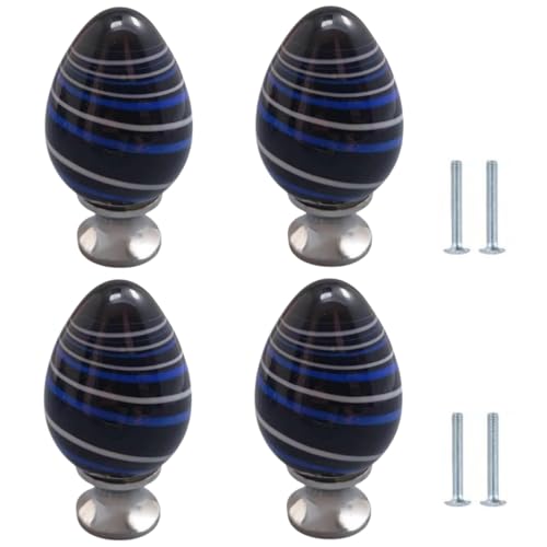 SANCHAKOU Keramik Schrankgriffe 4 Stück Wassertropfen Schubladengriffe Mehrfarbige Schrankknöpfe Aus Glas 30 X 56mm Marineblau von SANCHAKOU