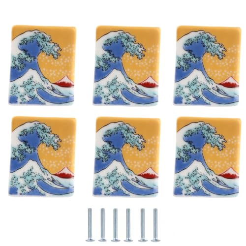 SANCHAKOU Keramik Schrankknäufe 6 Stück Bedruckte Handbemalte Keramikgriffe Für Tatami Schränke Und Bücherregale Welle SANCHAKOU Keramik Schrankknäufe 6 Stück Bedruckte Handbemalte Keramikgriffe Für Tatami Schränke Und Bücherregale Welle von SANCHAKOU