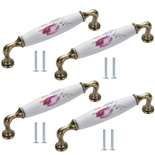 SANCHAKOU Keramikknäufe 4 Stück Griffe Aus Keramik Im Chinesischen Stil Mit Orchideenmotiv Für Möbel Schränke Kleiderschränke Schubladen 128mm von SANCHAKOU